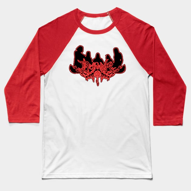 Red Neon Sign Dethklok Logo Baseball T-Shirt by gkillerb